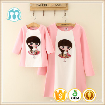 high quality in-stock wholesale women fashion dress women 2016 and child pink cute dress for holiday cartoon pattern long sleeve